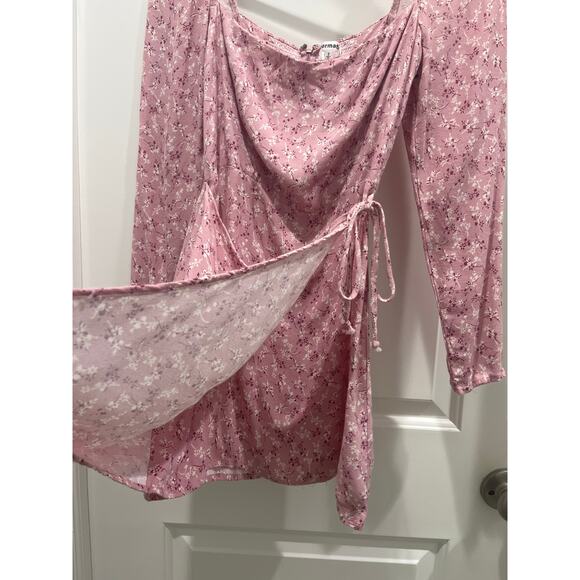 Reformation Rosalie Long Sleeve Square Neck Pink Floral Mini Dress Sz 2 - Picture 6 of 12